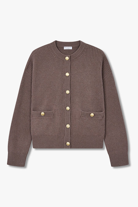 BRUNELLO CUCINELLI 여성 로고 버튼업 리브드 가디건 | 신세계V