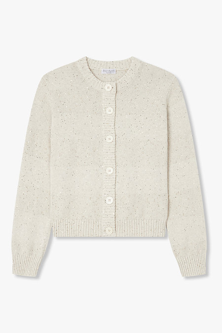 BRUNELLO CUCINELLI 여성 스팽글 라운드넥 니트 가디건 | 신세계V
