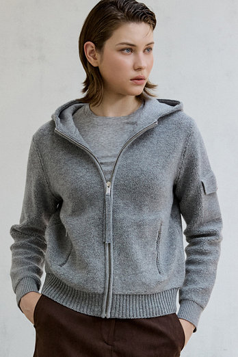 Mare di Mari Boucle Hooded Knit Jacket - Grey | 신세계V
