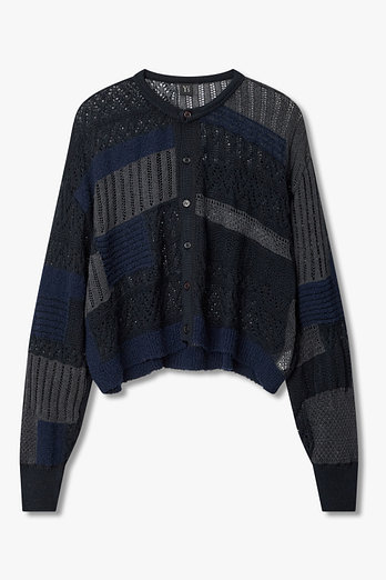 Yohji Yamamoto [Y's]배색 패치워크 펀칭 가디건 | 신세계V