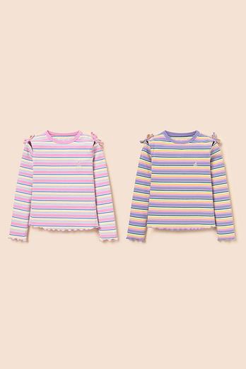 BEANPOLE KIDS [시즌오프30%][BEANPOLE KIDS] 26SS 여아 스트라이프 골지 컷아웃 티셔츠 (2종 택1) | 신세계V