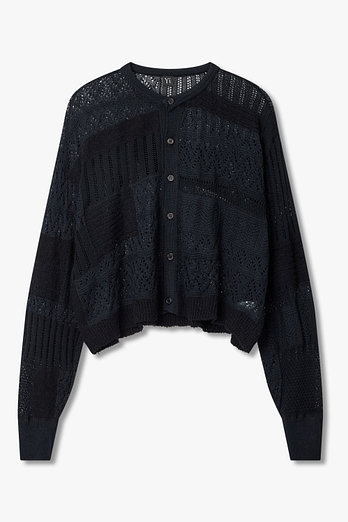 Yohji Yamamoto [Y's]배색 패치워크 펀칭 가디건 | 신세계V