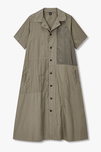 Yohji Yamamoto [Y's]패치워크 숏 슬리브 셔츠 드레스(카키) | 신세계V