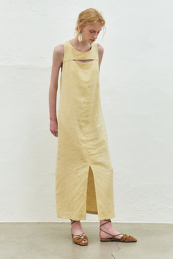 KUME Linen Blend O Ring Long Dress, Yellow | 신세계V